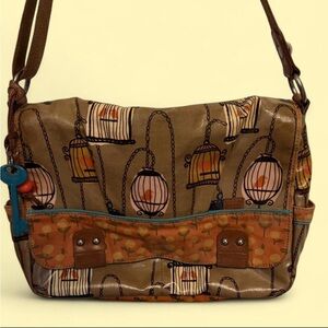 Lucky Brand Olive and Orange Birdcage Print Crossbody
